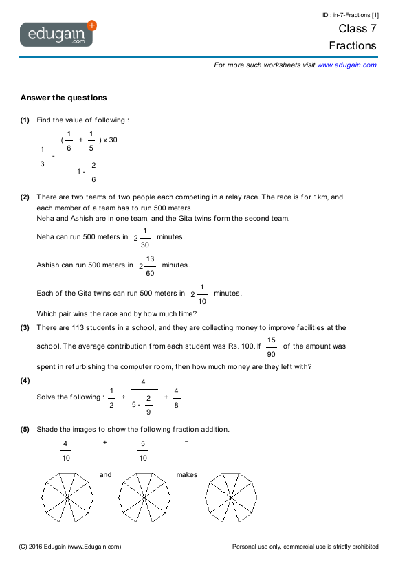 problem solving fractions grade 7