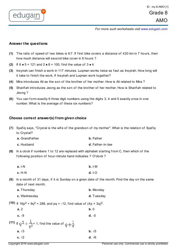 Grade 8 - American Mathematics Olympiad | Preparation, Online Practice